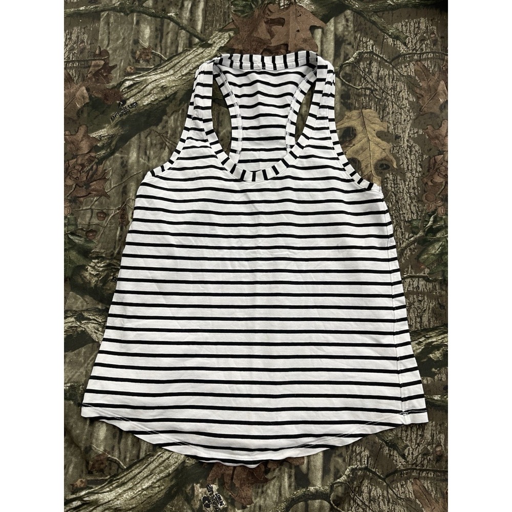 Lululemon Womens Size 4 Black & White Striped Cool Racerback Tank Top H66